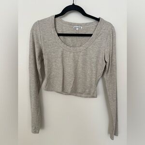 Reformation Cropped Long Sleeve Ribbed Tee in Oat